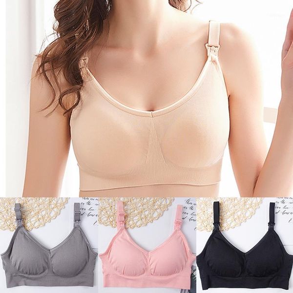 

women pregnancy front buckle bra comfortable wire padded underwear bras ladies solid color adjustable shoulder strap bras1, Red;black