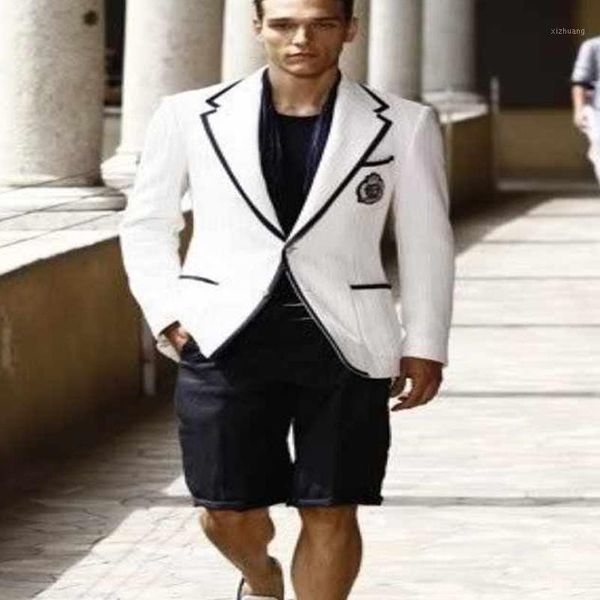 

men's suits & blazers summer for men with black short pants 2 piece white man suit set blazer casual wedding tuxedos latest coat fashio, White;black