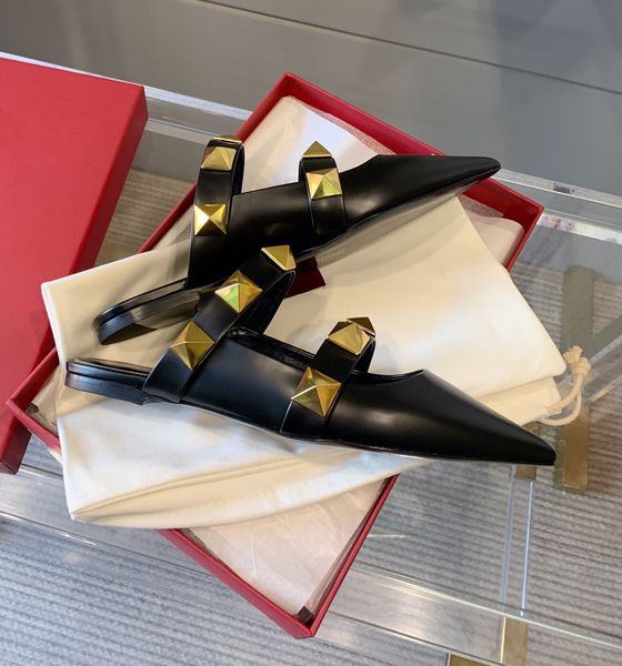 

2021 women pumps wedding shoes woman flat slippers nude fashion ankle straps rivets shoes bridal shoes, Black