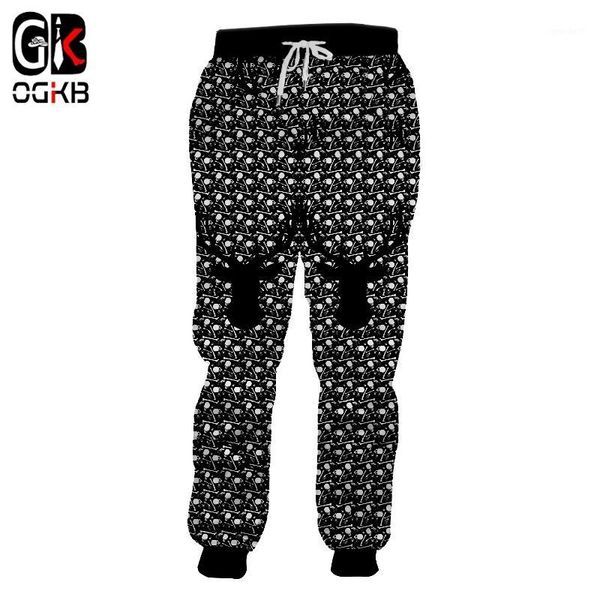 

men's pants ogkb 3d printed funny skulls and deer halloween sweatpants sports big size selling 6xl street clothing man pants1, Black