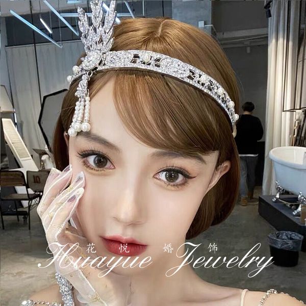 

tgatsby headdress 2020 crown bridal pearl great tassel hair band, Silver
