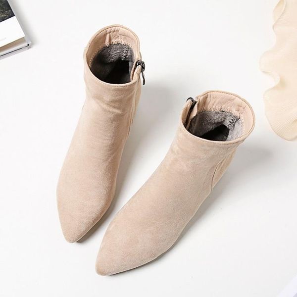 

big size 9 10 11-13 boots women shoes ankle boots for women ladies side zipper pointed square heel1, Black