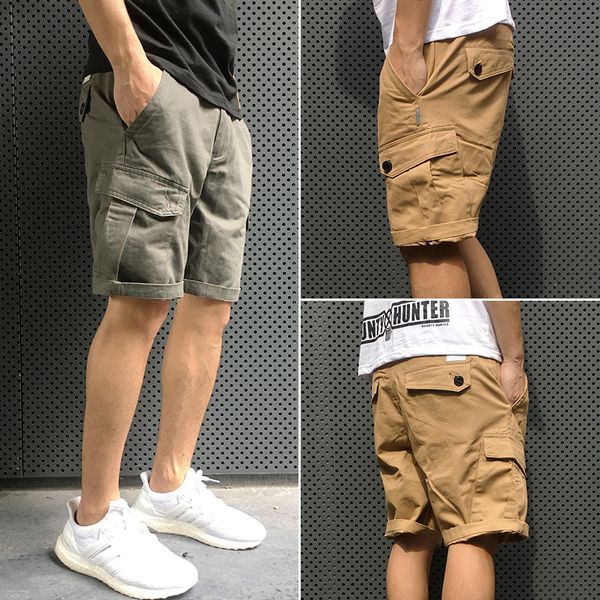 

mens cargo shorts fitness fashion casual workout pants mens multi-pocket loose sweatpants drawstring pant fashion casual style asian size, White;black