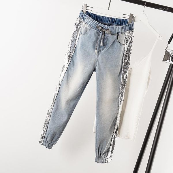

fat size female wear fat sister stylish slim and tight waist jeans nine-minute pants in autumn 20191, Blue