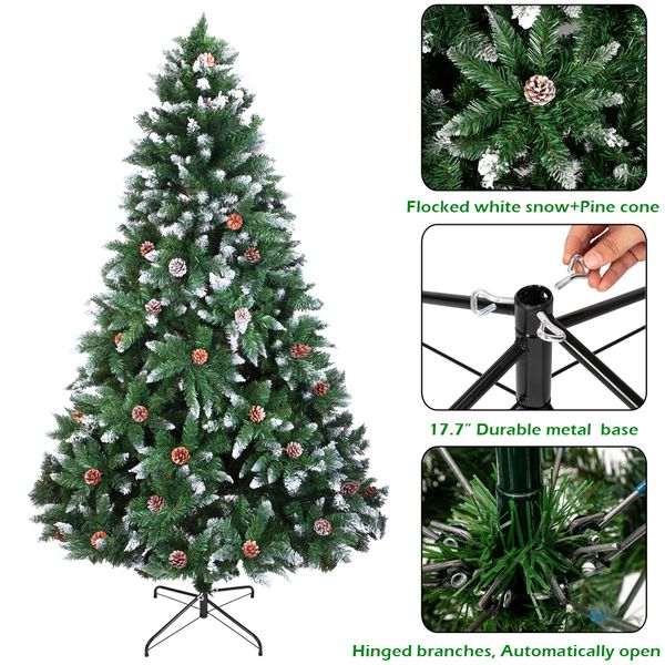 

christmas tree 6ft 920 branches flocking spray white tree plus pine cone (yj