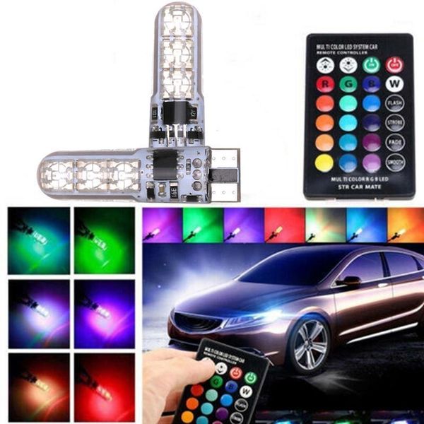 

interior&external lights 2x t10 waterproof w5w 501 car wedge side light bulb-6smd rgb led remote control (no battery)strobe flash lamp bulb1