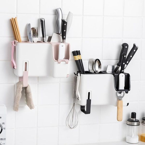 

multifunctional tableware storage drain rack wall-mounted multi grid knives cutlery organizer holder kitchen creative gadgets