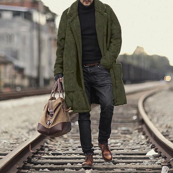 

men's coats fashion men loose warm plush cardigan long furry double-sided coat winter outwaer fashion large cardigan coat1, Black