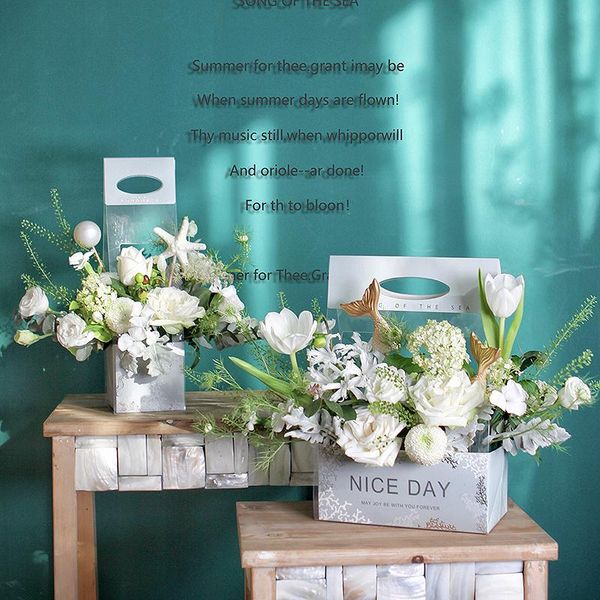

gift wrap 2pcs/lot flower box baskets packaging wedding bouquet transparent bag florist supplies paper bags pochette