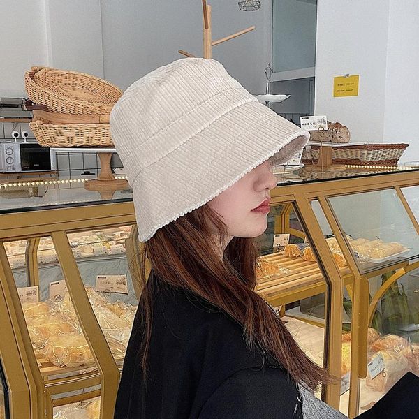 

autumn and winter show face little fisherman hat female korean version wild japanese striped corduroy basin hat black, Blue;gray