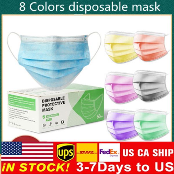 

masks 8 box colors with disposable black face pink white with elastic ear loop 3 ply breathable dust air anti-pollution