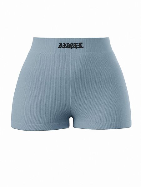

letter embroidered rib-knit biker shorts l82n#, Black