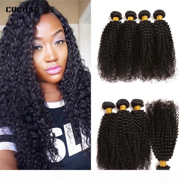 

peruvian kinky curly human hair bundles 4 bundles lot non remy extension natural color ing, Black