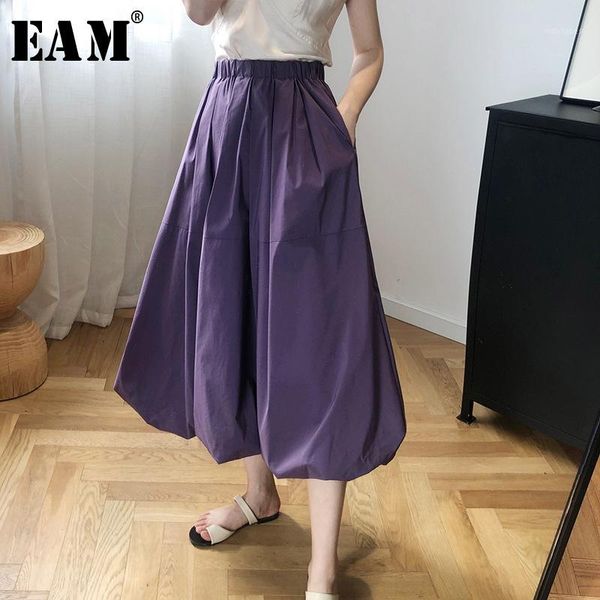 

eam] high elastic waist purple white pleated temperament half-body skirt women fashion tide new spring autumn 2020 1x2891, Black