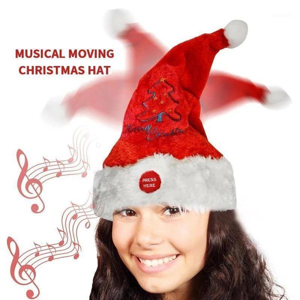 

newly electric santa hat music swing cartoon red plush hat christmas party cap xsd881
