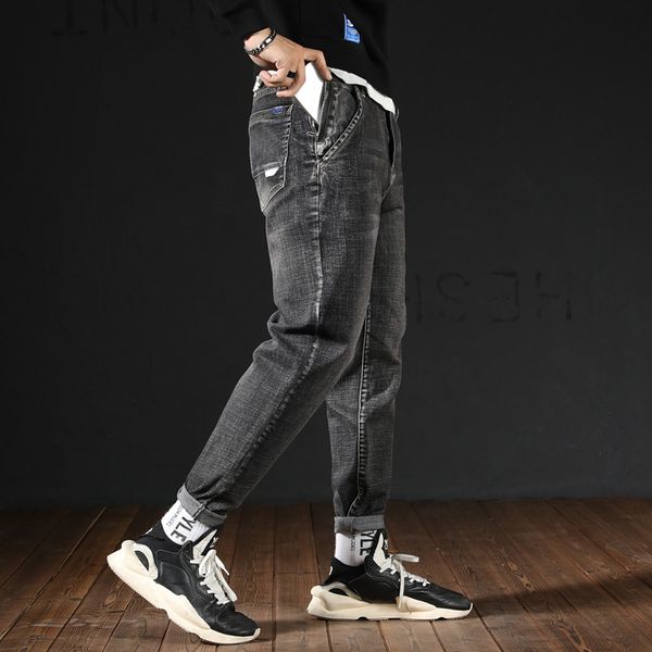 

new anti theft zipper pocket harem pants loose small straight tube fattening oversize men's jeans, Blue