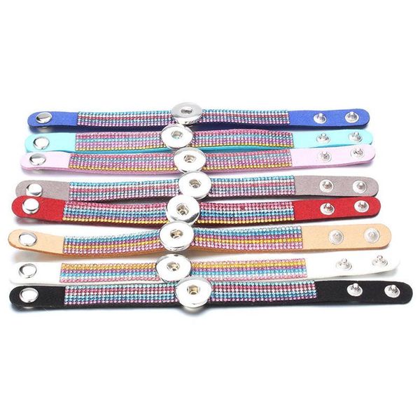 

new snap button bracelet crystal rhinestone leather snap bangles fit 18mm button snap bracelets for women men diy bbyrwf, Golden;silver