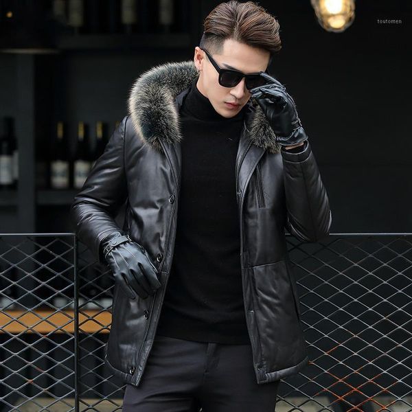 

genuine leather jacket men winter jackets fur collar real sheepskin men warm down coat jaqueta couro f17s7121 yy3761, Black