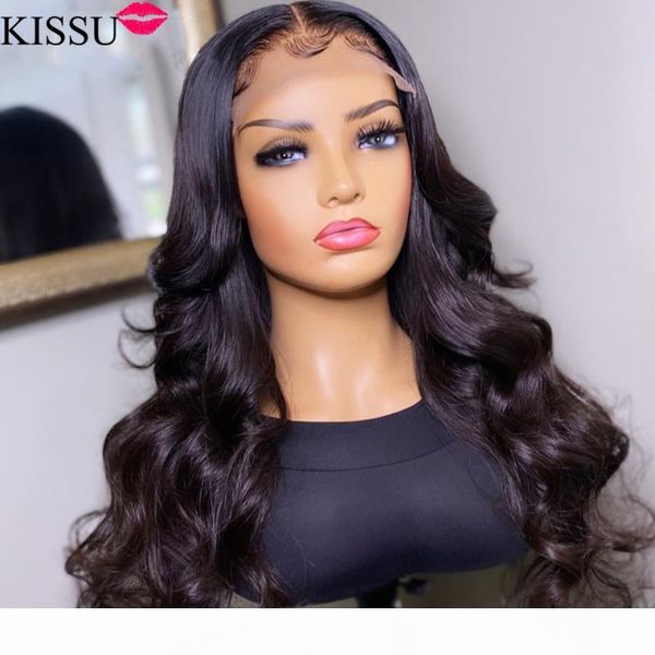 

kissu 4x4 lace closure wig wholesale body wave lace front wig peruvian wavy front human hair wigs for women, Black;brown