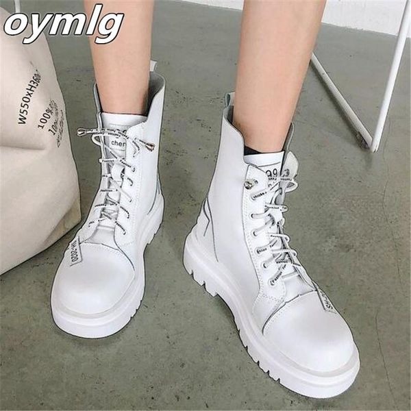 

2020 women autumn winter ankle boots fashion wild non-slip lace up side zipper girl leather shoes boots women botas mujer, Black