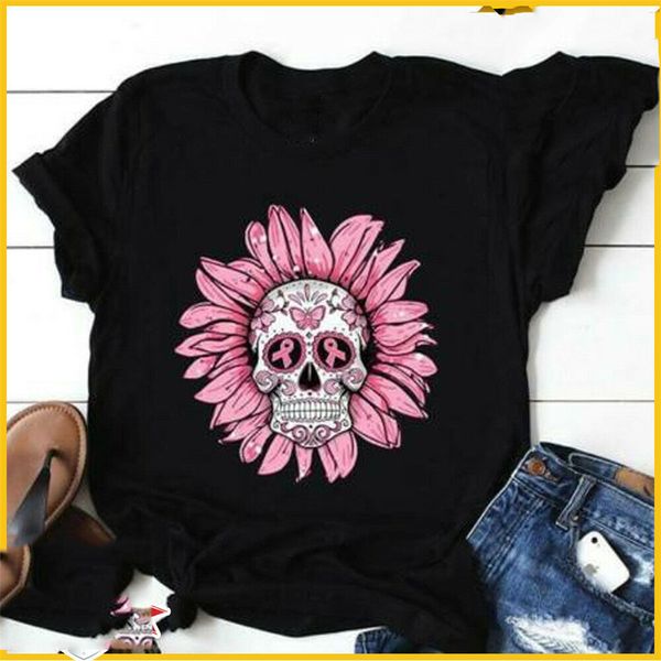 

breast cancer sugar skull sunflower black full size cool hoodie designers t shirts sweatshirt