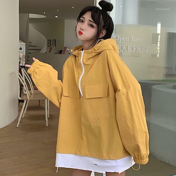

women's jackets streetwear full pullovers korean style yellow loose pockets spring and autumn women's clothing camisa feminina 1, Black;brown