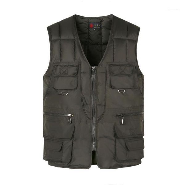 

men's vests autumn winter sleeveless jackets middle age men waistcoats thickening keep warm male with many pockets bodywarmer plus size, Black;white
