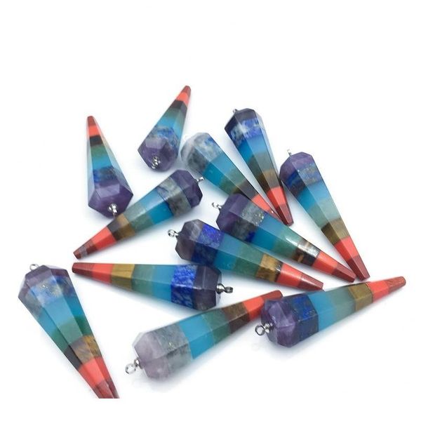 

1pc natural crystal pendant jewelry 7 chakra stone reiki healing point men women necklaces natural stone pendants jewelr jllldo, Black