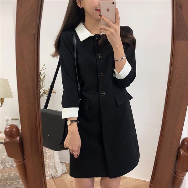 

new plus size long sleeve long shirt dress women casual patchwork dresses autumn dress girls black dresses robe femme vestido, Black;gray