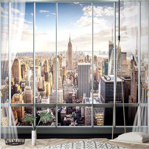 

wallpaper 3d effect wallpaper mural self adhesive new york city windows decoration studio waterproof and moisture-proof