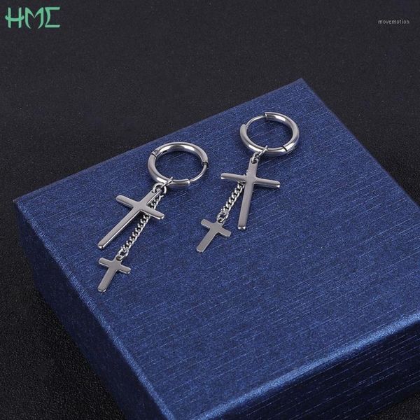 

1pc titanium steel punk cross ear buckle ear clip men earrings black rhodium pendant statement earrings for simple male brincos1, Silver