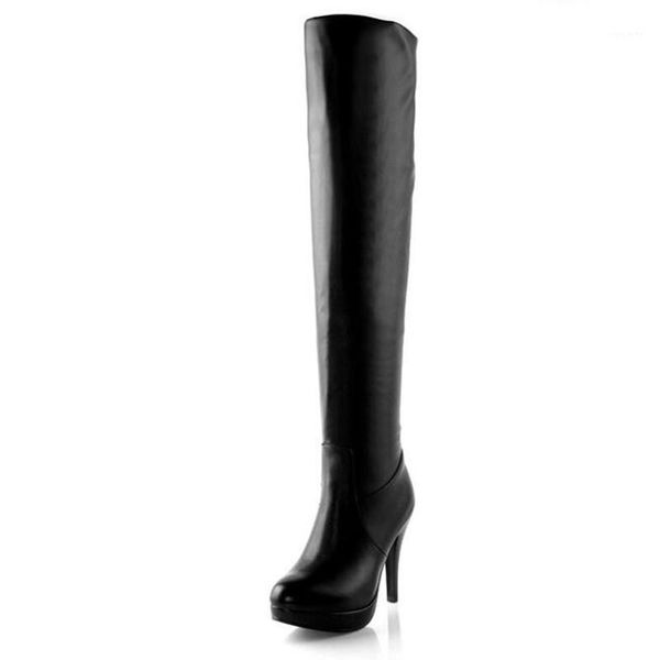 

europe america fashion high-heeled high cylinder women boots coarse heel thick bottom winter new pattern round head white boots1, Black