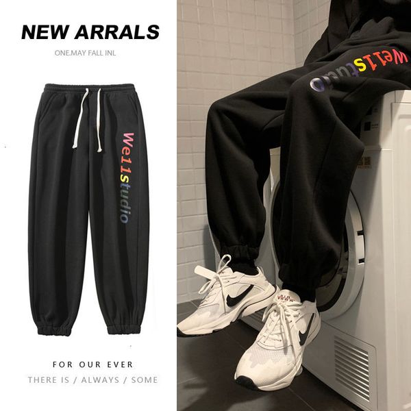 

2021 men's trousers new autumn/winter lean letter-print and custom-made young clothes uns7, Black