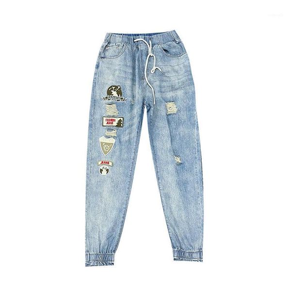 

a600687 2020 summer thin tide light jeans men's loose feet multi-standard embroidery wild pants1, Blue
