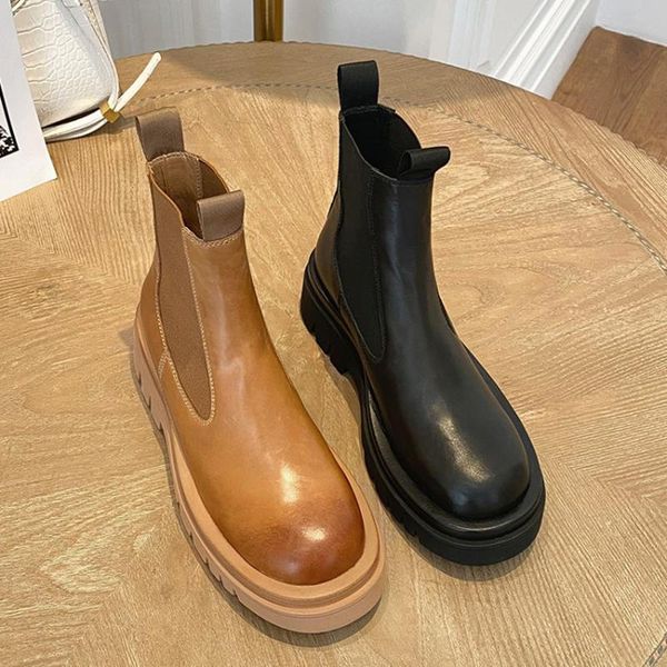 

bottes femme 2020 new winter riding boots women's shoes genuine leather patchwork stretch round toe platform ankle boots mujer, Black