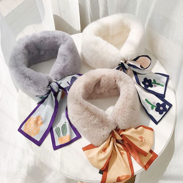 

шерстяной шарф женский студент меховой воротник корейской версии универсальный лук галстук галстук имитация кролика волосы лентой чистый кра, Blue;gray