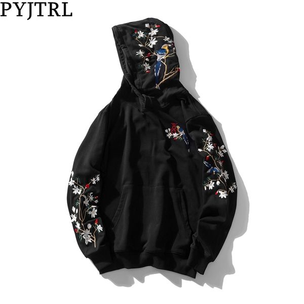 

pyjtrl men fashion autumn chinese style embroidery loose hoodies streetwear hip hop sweatshirts sweat homme clothing 201113, Black
