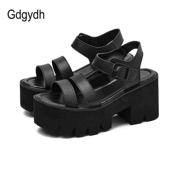 Sandali Gdgydh Piattaforma nera Donna Estate Scarpe femminili Donna Tacco largo Fibbia moda Causale Alta qualità economica 220121