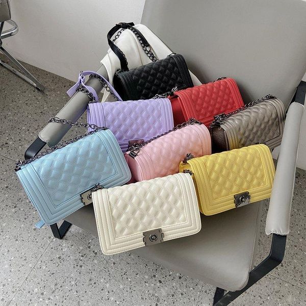 

luxury designer bag women yellow lingge shoulder bag lady metal chains leather messenger handbag tote female small square bags
