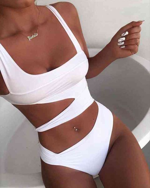 

summer fashion women swimsuit casual solid female one piece swimwear suit printed strap waist ladies beachwear, White;black