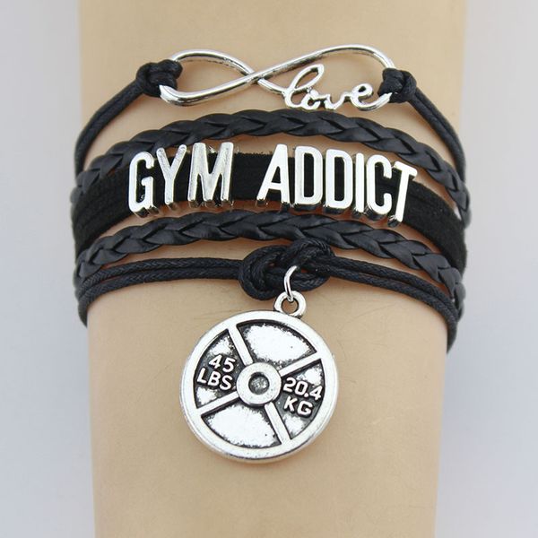 

infinity love gym addict weightlifting fitness dumbbell charm wrap bracelets soprts charms bracelet women&men jewelry, Golden;silver