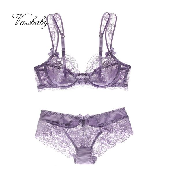 

varsbaby ultra-thin transparent large size underwear floral bra+panty 2pcs bra set c1114, Red;black