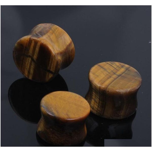 

organic natural polished tiger eye stone ear plug saddle double flare gauges flesh tunnel c jllbjl yy_dhhome, Silver