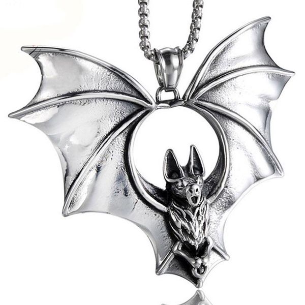 

wawfrok men fashion stainless steel necklace vampire bat necklace long chain men pendant silver color initial necklaces