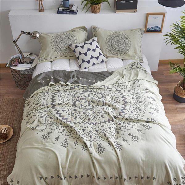 

100% cotton comfortable figure summer blanket bed sofa travel breathable chic mandala large soft throw blanket para1