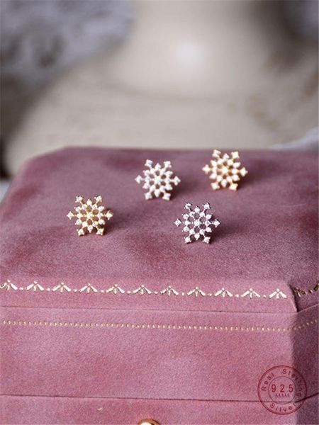 

925 sterling silver simple frozen snowflake stud earrings women pavÃ© crystal fashion charm goddess jewelry girlfriend gift, Golden;silver