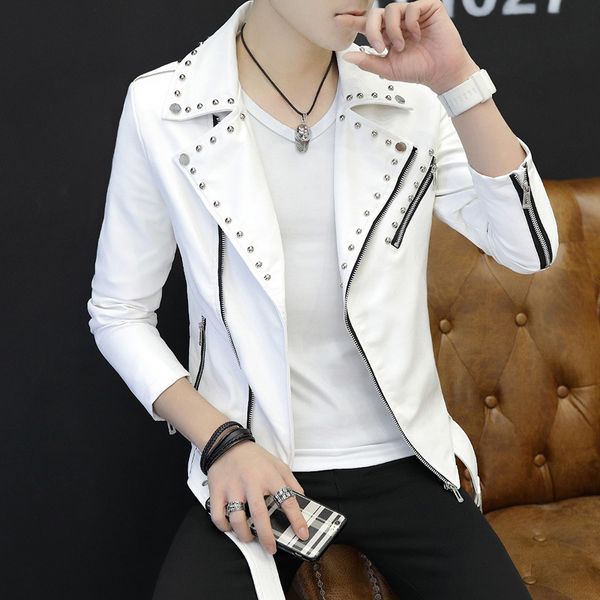 

men's casual coat spring and autumn plush thickened slim handsome youth trend motorcycle pu leather jacket men, Black;brown