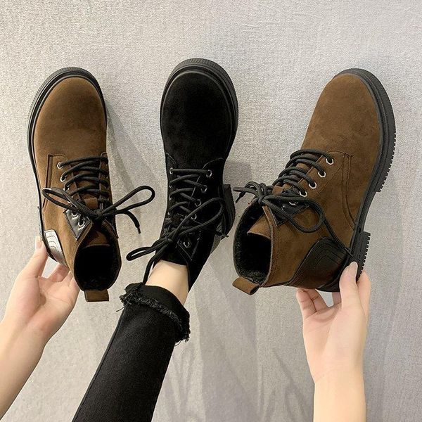 

boots women new 2020 women's low shoes luxury designer booties ladies flat heel lace up round toe ankle fashion lolita rubber, Black