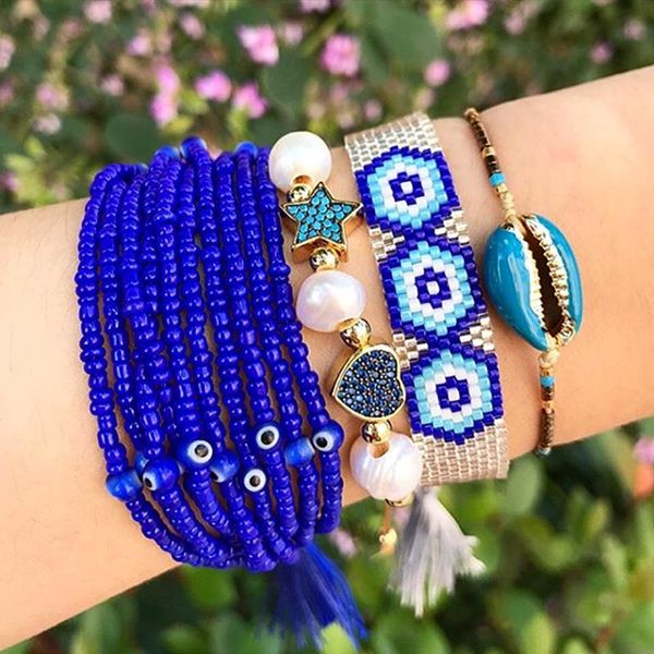 

rttooas evil eye bracelet blue crystal tassel charm bracelets trending products 2020 female jewelry accessories, Golden;silver