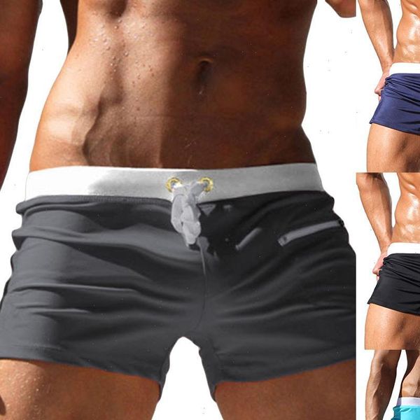 

men board shorts solid color swimming trunks drawstring pockets slim fitted beach shorts swimwear, White;black